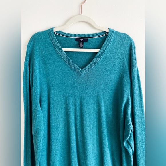 Men’s Gap Turquoise V-Neck Sweater, Size XL, 100% Cotton - Picture 2 of 5